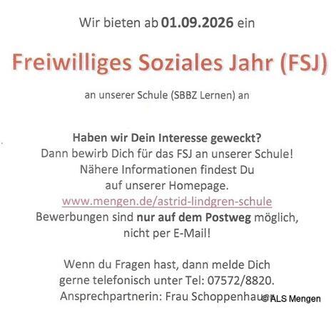 offene FSJ-Stelle ab 01.09.2026